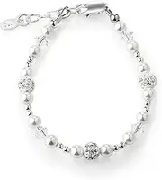 [Cherished Moments] Sterling Silver Bracelet for Babies, Toddlers and Little Girls with High-End Simulated Pearl, Crystal and Sparkling Stardust Beads