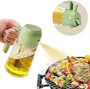 Oil Dispenser Bottle for Cooking, 2 in 1 Olive Oil Dispenser and Oil Sprayer,470ml Glass Oil Dispenser, Drip-Free for Air Fryer, Salad, Frying,BBQ (green)