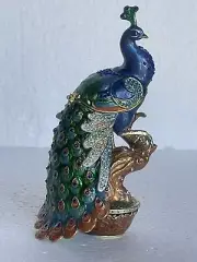 Ciel Decorative Peacock Trinket Box Hand Painted Enamel & Swarovski Crystals