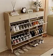 dainslef Shoe Storage Cabinet with 4 Flip Drawers,2 Drawers,Narrow Shoe Rack Cabinet,Freestanding Shoe Cabinet Organizer for Entryway,Oak