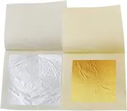 Edible 24K Gold and Pure Silver Leaf Foil Sheets Set, 1.7'' and 2.3'' for Cake Decoration, Coffee, Chocolates and Gilding Arts Craft (10 Sheets Each)