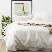 Renee Taylor Cavallo Super King Bed Quilt Cover Set Stone Washed Linen White