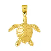 14k Gold 22MM Long Sea Turtle Pendant