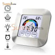 LCD Digital Thermometer Hygrometer Clock Colorful Home Touch Weather Station