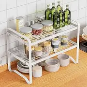 FOTN Kitchen pot tableware and spice condiments storage rack, 2-layer iron desktop stationery storage rack, student desk simple bookshelf organizer (white)