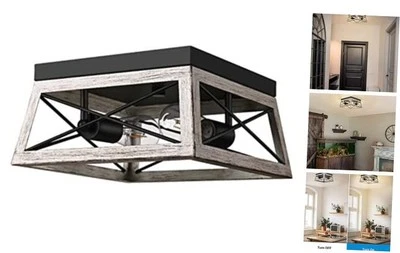 Farmhouse Flush Mount Ceiling Light, Metal Ceiling Light Fixture with Wood