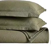 Superior 3 Piece Cotton Bedspread Set, Home Bed Decor, Decorative Bed Spread, 2 Pillow Shams, Medium Weight Blanket, Matelasse Coverlet, Bedding Essentials, Peploi Collection, Queen, Olive Green