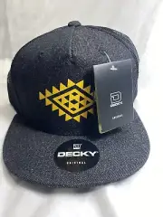 DECKY Black Snapback Hat 6 Panel Flat Bill Mesh Trucker Cap Hat NWT