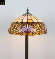 Free Postage JT Tiffany Stained Glass Victorian Ivory Large Shade Floor Lamp Art