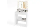 Costway Vanity Desk w/Mirror Power Outlets & Storage Drawer Light Adjustable Makeup Dressing Table