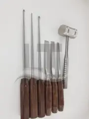 Bone Curette Osteotome Chisels Fiber Handle Hammer Mallet Orthopedics 7 PCS A+