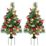 Lulu Home 2 Packs Pre-Lit Christmas Trees with Stake, 2.5FT H 60 LED Lighted ...
