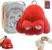 Bunny Lulu Keychain With Tin - Soft Handmade Pompom Charms With Gift Box