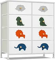 FRAPOW Kids Dresser for Bedroom, Baby Dresser with 8 Fabric Drawers Tall Storage Organizer for Toddler Child with Wood Top Metal Frame for Living Room, Nursery, Closet, Apartment