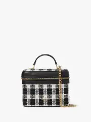 Carey Check Tweed Fabric Top Handle Trunk Crossbody