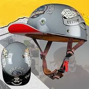 Vintage Motorcycle Half Helmet ECE Approved Helmets Retro Motorcycle Half Helmet with Sun Visor Open Jet Helmets Scooter Moped Helmet C,M=55-56CM