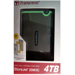 【全新】Transcend 創見 StoreJet 25M3C 4TB USB3.1 2.5吋 軍規防震行動硬碟 鐵灰色