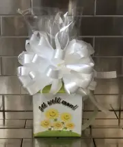 Get Well Soon Lollipop Gift Basket-Box Wrapped With White Bow Pick Lollipops