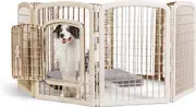 8 Panel Plastic Pet Pen Fence Enclosure with Gate - 163 x 163 x 86 cm Beige