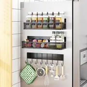 Magnetic Spice Rack for Fridge - 3 Pack Shelf with 8-Hook Organizer for Kitchen