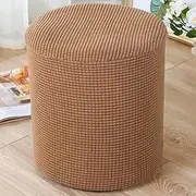 Ottoman Slipcover Cover Round/Square Foot Stool Cover Stretch Jacquard Ottoman Cover Sofa Foot Pouffe Protector Non Slip with Elastic Bottom Washable Red/Grey/Brown/Beige