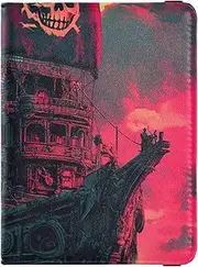 [Amooorous] Pirate Ship with Skull Flag Black Leather decorative waterproof passport holder Wallet Combo Passport Cover with RFID Blocking Waterproof, Pirate ship with skull flag black, 1 size