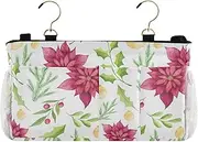 GuoChe Bedside Organizer Caddy Merry Christmas Flowers Red Dorm Bed Bag for Bunk and Hospital Beds Dorm Rooms Bed Rails