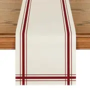 Red Simple French Stripe Table Runner, Seasonal New Year Spring Summer
