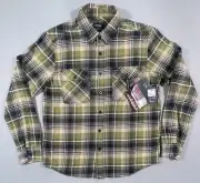 Brixton Bowery Flannel Button Up Shirt Mens MED Green Plaid Vegan Wool NEW