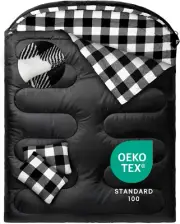 Flannel Double Sleeping Bag for Adults Cold Weather, XL Queen Size for 2 Person