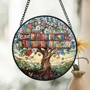 Library Tree Suncatcher, Floral Bookshelf Window Decor, Book Lover Gift