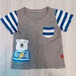 寶寶童裝 藍白條紋海軍風北極熊灰底短袖棉質上衣 3歲 特價現貨