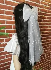 Bachelorette Decorations Bridal Hair Clip Bridesmaid Favors Bride to Be Bridal Shower Gift Bride Hair Pieces Headband Pearl White Bow Veil