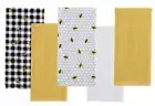 Honeybee Kitchen Towels 5-pc Honeycomb White Black Checks Yellow Bee Motif Gift