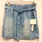 NWT NICOLE MILLER New York Blue Chambray Pull On Belted Mini Skirt Size Medium