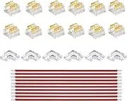 Clearhill 10mm 2Pin 30Pcs Press-in Assembly COB LED Strip Connector Corner Kit,14pcs Clear Connectorss,6pcs L-Shape Corner Connectors,10pcs Red and Black 22 AWG Wire,for 5V 12V 24V LED Strip