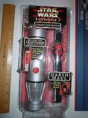 Star Wars 1999 Darth Maul Collector Watch w Qui-Gon Jinn LightSaber Display Case