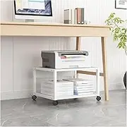 Printer Stand 2 Tiers Rolling Printer Stand Under Desk Printer Stand Office Movable Printer Desk with 4 Wheels & Lock Mechanism for Mini 3D Printer, White Printer Table