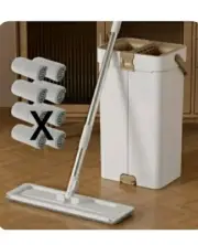 JEOPEM Mop and Bucket w Wringer Set Flat Mop for Home Large Mop Pro 4/8 Pads