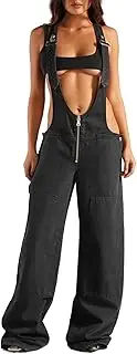 [Geulis] Womens Denim Overalls Loose Fit Wide Leg Baggy Jeans Overalls Y2k 2025 Denim Jumpsuit, Black, Medium