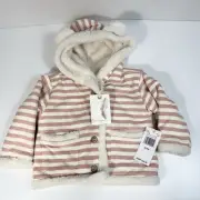 Jessica Simpson Jacket Infant Baby Sz 6/9 Months Pink Creme Stripe Sherpa Lined