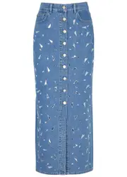 IN The Mood For Love Plath Embellished Denim Maxi Skirt - M (UK12 / M) M (UK12 / M)