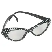 60's Black Glasses White Dots 50s 50's Cats Eye Fancy Dress Costume Rock & Roll