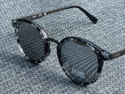 Guess Women's Round Sunglasses GF0305 56U Clear Black Marble With Silver Mirror