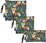 RPLIFE Cute Foxes Green Snack Bag and Sandwich Bags Reusable Washable Fabric Food Storage Pouch with Zipper for Kids Students Adults (Set of 3: S/M/L)