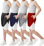 [Jimonda] Boys Shorts Boys Athletic Shorts Basketball Shorts Quick Dry Kids Youth Soccer Shorts with Pockets 4 Packs 7-15Years
