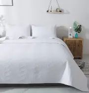 Quilt Set 3 Piece White Full/Queen Size Pattern Bedspread - Soft Microfiber L...