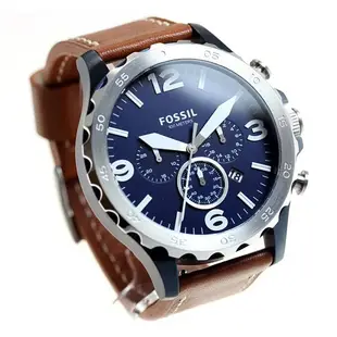 FOSSIL JR1504 手錶 50mm 藍色面盤 咖啡皮帶 大錶面 三眼 計時 男錶女錶