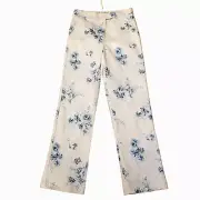 Asos Pants Women's 6 Floral Cotton Flat Front Blue Straight Leg New With Tag