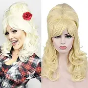 Beehive wigs Blonde Beehive Wig Womens Curly Wavy Long Heat Resistant Synthetic Hair Cosplay Wigs Halloween Wigs